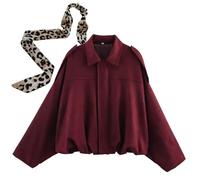 Suede Jackets for Women,Suede Bomber Jacket Women, Casual Oversized Long Sleeves (Red,Grand)