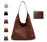 Suede Tote Bag with One Pouch,2024 New Leather Hobo Bags for Women,Faux Suede Tote Bag,Fashion Retro Leisure Suede Shoulder Bag,Suede Purse,Slouchy Tote Bag,Bag for Work Travel (Coffee)