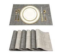 SUEH DESIGN Lot de 6 Sets de Table Réversibles en Similicuir | Set de table en PU lavable, imperméable et résistant à la chaleur 43cm x 31cm, Gris Clair et Gris Fumé