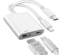 Suejezt Adaptateur USB C et Lightning vers HDMI pour iPhone, 4K@60Hz 100W Adaptateur USB C vers HDMI pour iPhone 17/16/15/14/iPad/MacBook Certifié MFi iPad to hdmi Adapter for TV/Projecteur/Moniteur