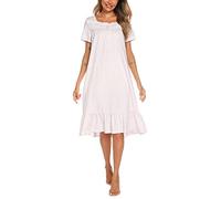 Suelinvy Chemise de nuit victorienne à manches longues avec boutons brodés pour femme, robe de nuit mignonne à volants, robe de pyjama S-XXL, B-Blanc-S, XL