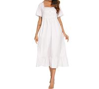 Suelinvy Chemise de nuit victorienne à manches longues avec boutons brodés pour femme, robe de nuit mignonne à volants, robe de pyjama S-XXL, A-blanc-S, S