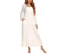 Suelinvy Robe de nuit victorienne à manches longues pour femme avec broderies de boutons - Robe de nuit à volants - Taille S à XXL, Blanc - nouveau, M