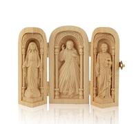 Suerhatcon Église portable en bois faite à la main Petit autel de voyage Jésus Vierge Marie et Joseph Statue Triptyque Cadeau religieux