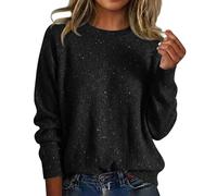Suéter Brillant pour Femme Automne et Hiver Élégant Chaud Pull à Manches Longues Jersey en Maille Oversize Vêtement Moderne pour Femme Pulli Sudadera Étincelant, Noir , L