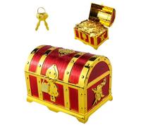 Suevut Coffre au trésor pour anniversaire d'enfant, coffre aux trésors en or, boîte refermable avec couvercle et serrure avec clé, pour ranger et décorer, cadeau pour enfant, 14x9,7x9,5cm