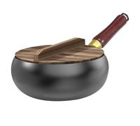 Suevut Poele en Fer Avec Couvercle en Bois, Poêle en fer Forgé, Poêle à Omelette, Casserole, Wok Anti-Adhésif, Poele Sans Revêtement, Big Belly Pot Convient Pour Rôtir, Cuire, Mijoter et Frire