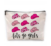 Sufamb Let's Go Trousse de maquillage rose vif pour filles avec chapeaux de cowgirl occidentaux pour femmes et filles, cadeau d'anniversaire de Noël pour adolescentes, cadeau de cowgirl pour filles,