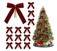 SUFANG 12Pcs Nœuds de noël Rouges,12.5 x 15.5CM Velvet Noël arcs pour Arbre de Noël,Guirlande, Cadeau d'emballage, fête, pour la Maison décor de Vacances