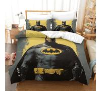 SUFFERBOW Batman pour Adultes Et Enfants Housses De Couettes Housse De Couette 3D Imprimé Super-héros Microfibr E avec Fermeture À Glissière avec Taies Parure De Lit 3 Pièces Double(200x200cm)