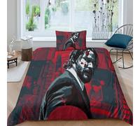 SUFFERBOW Keanu Reeves Housse De Couette 3D Imprimé John Wick pour Adultes Et Enfants Housses De Couettes E avec Fermeture À Glissière avec Taies Microfibr Parure De Lit 2 Pièces Single(135x200cm)
