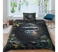 SUFFERBOW King Kong pour Adultes Et Enfants 3D Imprimé Singe Housses De Couettes Housse De Couette Parure De Lit avec Taies Microfibr E avec Fermeture À Glissière 2 Pièces Single（135x200cm）