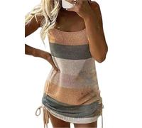 Sufficientlg Fashion Sleeveless Lace-up Dress Summer Casual Halter Backless Knit Mini Dress for Women with Adjustable Drawstring Ruching