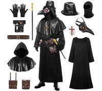 Suffolly Costume de médecin de la peste pour adulte avec cape, peignoir, masque et accessoires - Déguisement d'Halloween et de costumade (docteur, taille M)