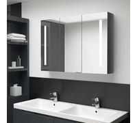 Sufrk Armoire de salle de bain avec miroir et LED, 89 x 14 x 62 cm, gris brillant, armoire de salle de bain, pour salon, cuisine, couloir