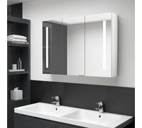Sufrk Armoire de salle de bain avec miroir et LED blanc brillant 89 x 14 x 62 cm - Armoire de salle de bain, colonne avec étagère ouverte, meuble de salle de bain à colonne, meuble de salle de bain