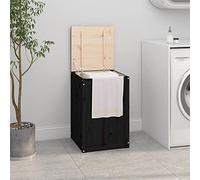Sufrk Boîte de rangement pour linge noir 44 x 44 x 66 cm en bois massif pin - Caisse de rangement, banc avec porte-objets, banc à chaussures, pouf organisateur, pour couloir