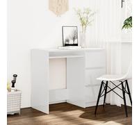 Sufrk Bureau blanc brillant 90 x 45 x 76 cm en bois multicouche, avec bibliothèque, table de travail, porte PC, ordinateur, structure et plateau en bois, MDF, décoration maison, bureau, chambre