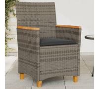 Sufrk Chaises de jardin avec coussins 2 pièces grises en polyrotin bois massif|Chaise empilable pour bar, restaurant maison jardin