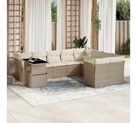 Sufrk Ensemble de canapé de jardin 10 pièces avec coussins beige en polyrotin, canapé palette modulaire de jardin avec places en bois de pin imprégné avec coussins, canapé modulaire de jardin