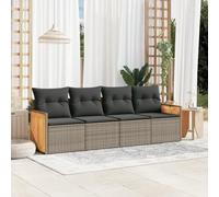 Sufrk Ensemble de canapés de jardin 4 pièces avec coussins en polyrotin gris, canapé de palette polie et rabotée, pour intérieur et extérieur, fauteuil/canapé pour patio