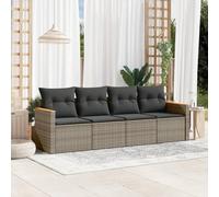 Sufrk Ensemble de canapés de jardin 4 pièces avec coussins en polyrotin gris, canapé de palette polie et rabotée, pour intérieur et extérieur, fauteuil/canapé pour patio