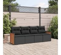Sufrk Ensemble de canapés de jardin 4 pièces avec coussins noir en polyrotin, canapé de palette polie et rabotée, pour intérieur et extérieur, fauteuil/canapé pour patio