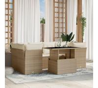 Sufrk Ensemble de canapés de jardin 7 pièces avec coussins beige en polyrotin, canapé de palette polie et rabotée, pour intérieur et extérieur, fauteuil/canapé pour patio