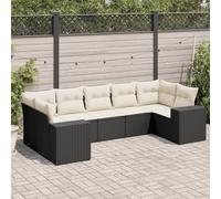 Sufrk Ensemble de canapés de jardin avec coussins 7 pièces noir en polyrotin, canapé de palette polie et rabotée, pour intérieur et extérieur, fauteuil/canapé pour patio