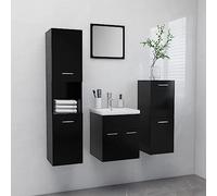 Sufrk Ensemble de meubles de salle de bain en bois d'ingénierie noir - Meuble de salle de bain autoportant sous l'évier - Armoire à pharmacie murale moderne