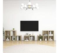 Sufrk Ensemble meuble TV 8 pièces chêne sonoma en bois multicouche, armoire murale suspendue en bois, armoire murale spacieuse et résistante