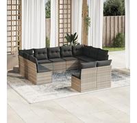 Sufrk Lot de 11 canapés de jardin avec coussins en polyrotin gris, canapé de palette polie et rabotée, pour intérieur et extérieur, fauteuil/canapé pour patio