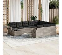 Sufrk Lot de 11 canapés de jardin avec coussins en polyrotin gris, canapé de palette polie et rabotée, pour intérieur et extérieur, fauteuil/canapé pour patio