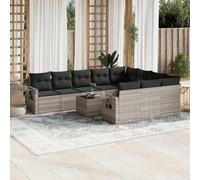 Sufrk Lot de 11 canapés de jardin avec coussins en polyrotin gris, canapé de palette polie et rabotée, pour intérieur et extérieur, fauteuil/canapé pour patio