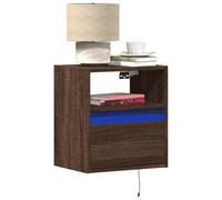 Sufrk Lot de 2 tables de chevet murales avec lumières LED - Table de chevet avec tiroirs, LED haute brillance - Table de chevet pour chambre à coucher et salon - Marron