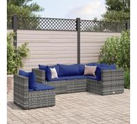 Sufrk Lot de 5 canapés de jardin avec coussins en polyrotin gris, canapé de palette polie et rabotée, pour intérieur et extérieur, fauteuil/canapé pour patio