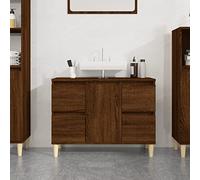 Sufrk Meuble de lavabo en chêne marron 80 x 33 x 60 cm en bois, multicouche, meuble de salle de bain, colonne avec étagère ouverte, meuble de salle de bain, meuble de salle de bain, meuble de salle de