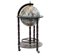 Sufrk Minibar en forme de globe avec support en bois d'eucalyptus bleu, porte-bouteille de sol, étagère pour bouteilles de vin et verres à pied, porte-gobelets, cave pour cuisine, bar, salle à manger