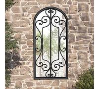 Sufrk Miroir de jardin noir 100 x 45 cm en fer pour usage extérieur, miroir de jardin pour fenêtre d'église, mobilier extérieur, effet pierre