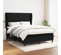 Sufrk Sommier à ressorts avec matelas noir 140 x 190 cm en tissu - châssis du lit à plate-forme rembourré, base pour matelas, support pour lattes en bois, facile à monter