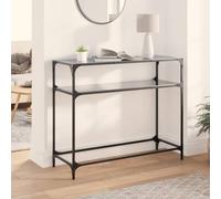 Sufrk Table console avec plateau en verre noir 98 x 35 x 81 cm en acier, table console extensible, table économe en espace, design moderne et élégant, console pour maison et bureau