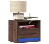 Sufrk Table de chevet murale avec lumières LED - Table de chevet en chêne marron avec tiroirs, LED haute brillance - Table de chevet pour chambre à coucher et salon