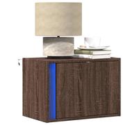 Sufrk Table de chevet murale avec lumières LED - Table de chevet en chêne marron avec tiroirs, LED haute brillance - Table de chevet pour chambre à coucher et salon