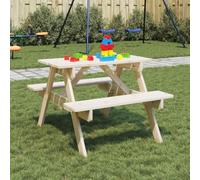 Sufrk Table de pique-nique pour 4 enfants avec trou de parasol en bois de sapin, ensemble de rideaux de bière, table et bancs, montage rapide, meubles de jardin en bois hydrofuge
