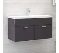 Sufrk Vantiy Meuble de salle de bain en bois d'ingénierie Gris brillant 90 x 38,5 x 46 cm