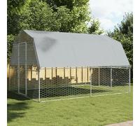 Sufrk Volière avec porte argentée en acier galvanisé, clôture pour animaux avec bâche de couverture, clôture en acier avec portes pour poules et lapins