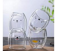 Sufubai Lot de 4 tasses en verre doublé - Motif dessin animé mignon - Pour cadeau d'anniversaire