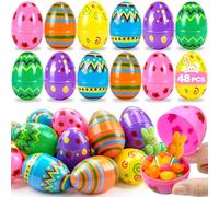 Sufuplay Lot de 48 œufs en plastique imprimés de 7,6 cm, parfaits pour la chasse aux œufs de Pâques, le remplissage de bonbons, la décoration de fête et les cadeaux surprise pour enfants