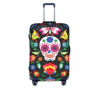 Sugar and Skulls and Flowers Housse de bagage Valise Trolley Case Protecteur élastique lavable anti-rayures Fit 45,7 à 81,3 cm, blanc, L