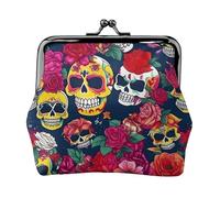 Sugar and Skulls and Flowers Printing Minimalist Travel Wallet, Small Storage Pouch for Hiking Trips and Outdoor Excursions, Noir , Taille unique, Pochette à monnaie